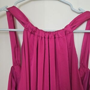 Chic Fuchsia Halter Neck Satin Dress